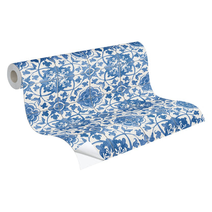 The Wallcover Vintagetapete selbstklebend Blau Weiß 8,40 m x 0,53 m