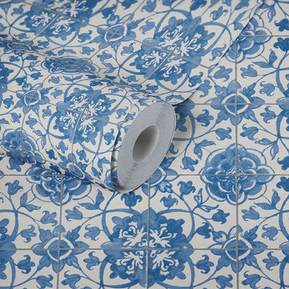 The Wallcover Vintagetapete selbstklebend Blau Weiß 8,40 m x 0,53 m