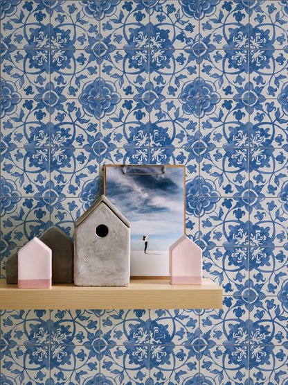 The Wallcover Vintagetapete selbstklebend Blau Weiß 8,40 m x 0,53 m