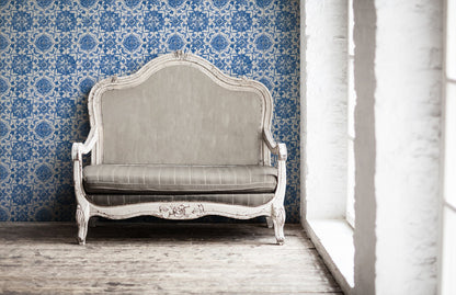 The Wallcover Vintagetapete selbstklebend Blau Weiß 8,40 m x 0,53 m