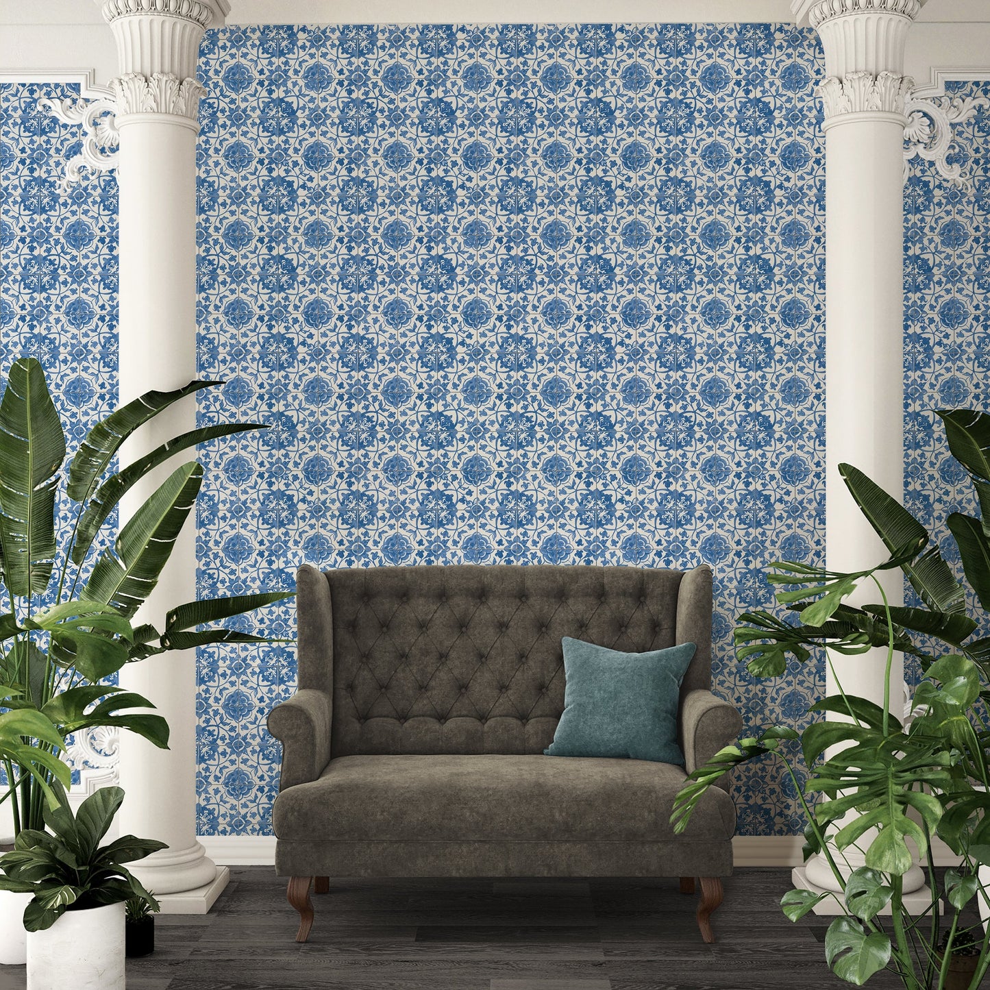 The Wallcover Vintagetapete selbstklebend Blau Weiß 8,40 m x 0,53 m