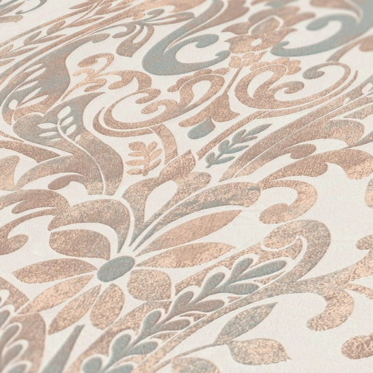 The Wallcover Ornamenttapete selbstklebend Beige Creme Weiß 8,40 m x 0,53 m