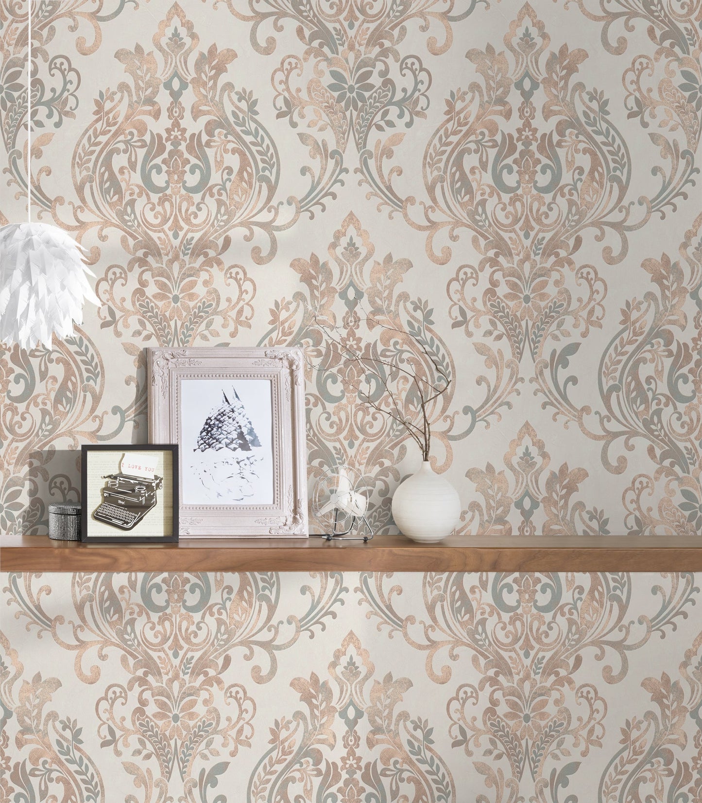 The Wallcover Ornamenttapete selbstklebend Beige Creme Weiß 8,40 m x 0,53 m