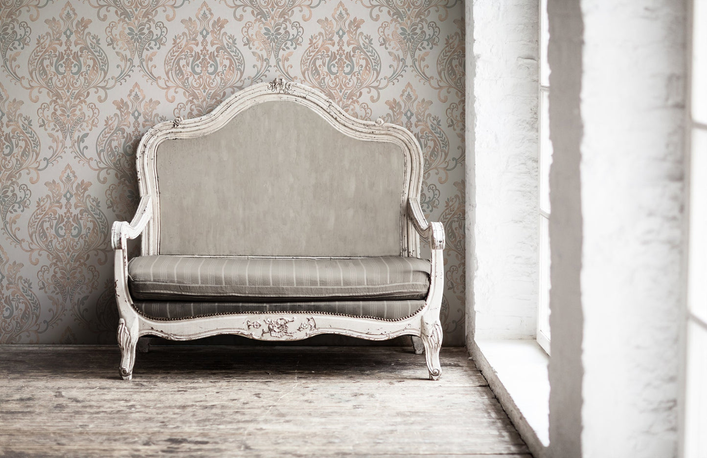 The Wallcover Ornamenttapete selbstklebend Beige Creme Weiß 8,40 m x 0,53 m