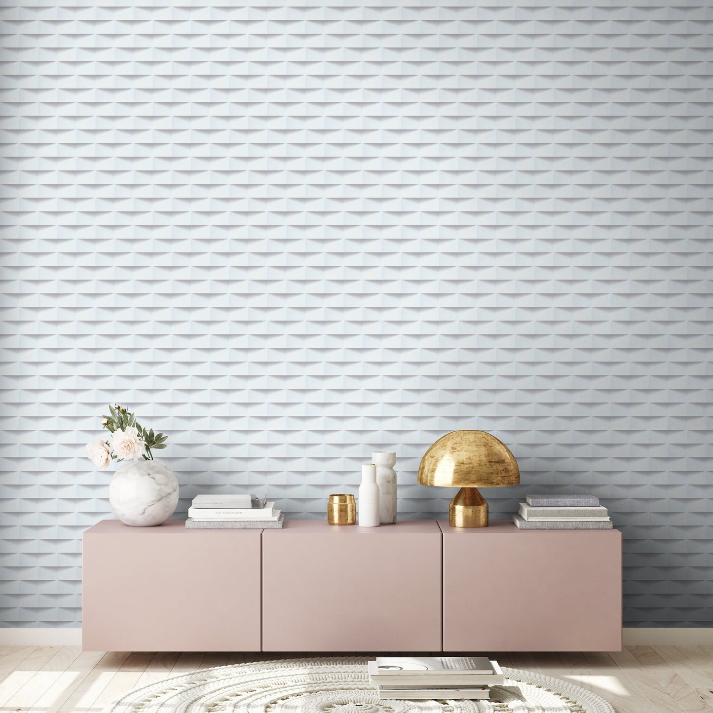 The Wallcover Tapete selbstklebend mit geometrischem Design Weiß 8,40 m x 0,53 m