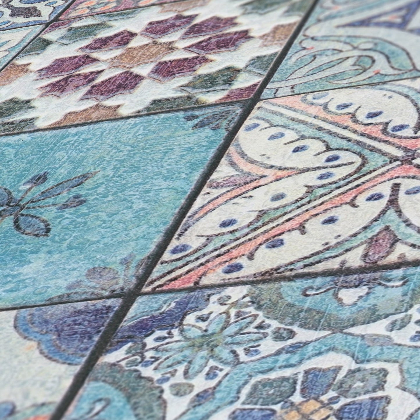 The Wallcover Vintagetapete selbstklebend Türkis Lila Blau 8,40 m x 0,53 m