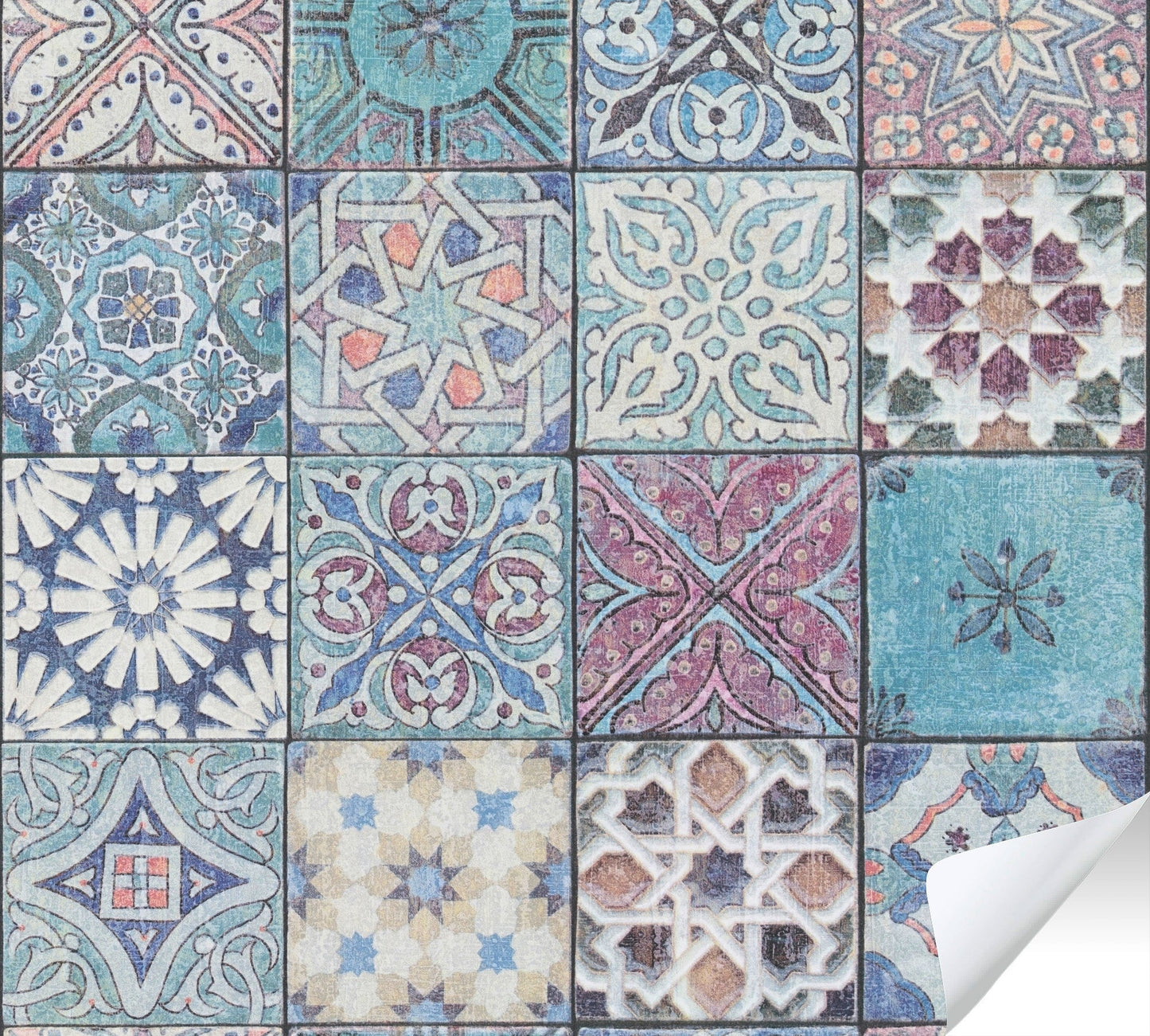 The Wallcover Vintagetapete selbstklebend Türkis Lila Blau 8,40 m x 0,53 m