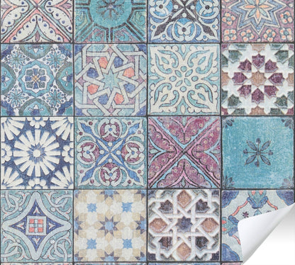 The Wallcover Vintagetapete selbstklebend Türkis Lila Blau 8,40 m x 0,53 m