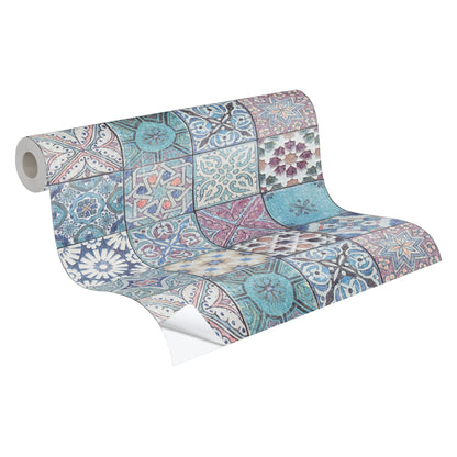 The Wallcover Vintagetapete selbstklebend Türkis Lila Blau 8,40 m x 0,53 m