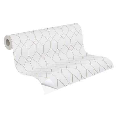 The Wallcover Tapete selbstklebend mit geometrischem Design Weiß Gold 8,40 m x 0,53 m
