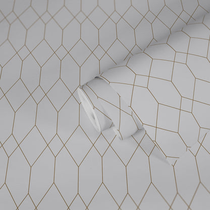 The Wallcover Tapete selbstklebend mit geometrischem Design Weiß Gold 8,40 m x 0,53 m