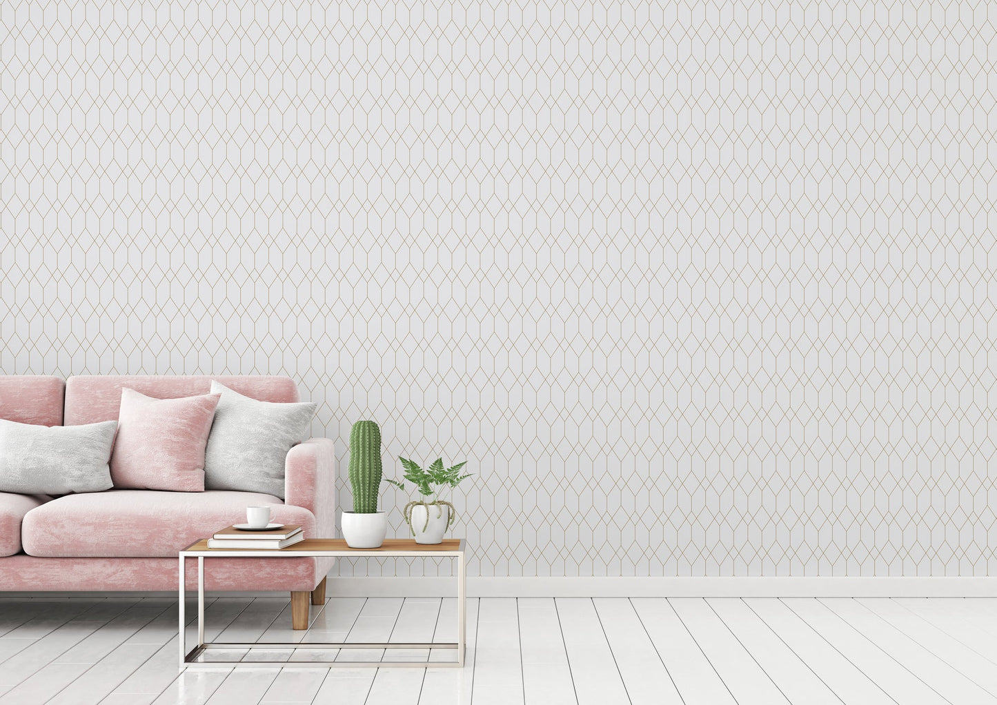 The Wallcover Tapete selbstklebend mit geometrischem Design Weiß Gold 8,40 m x 0,53 m