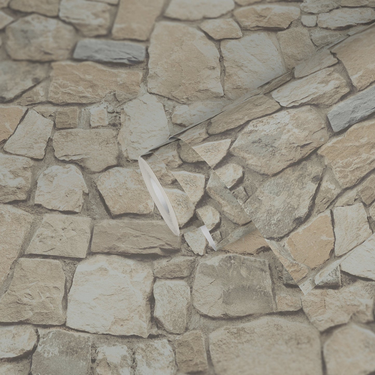 The Wallcover Tapete selbstklebend in Natursteinoptik Beige Creme 8,40 m x 0,53 m