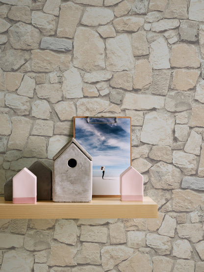The Wallcover Tapete selbstklebend in Natursteinoptik Beige Creme 8,40 m x 0,53 m