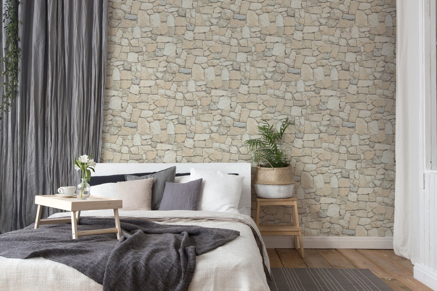 The Wallcover Tapete selbstklebend in Natursteinoptik Beige Creme 8,40 m x 0,53 m