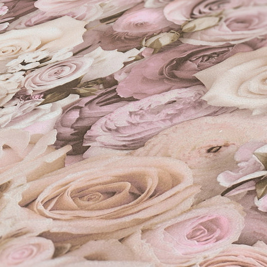 The Wallcover Rosentapete selbstklebend Rosa Beige Creme 8,40 m x 0,53 m
