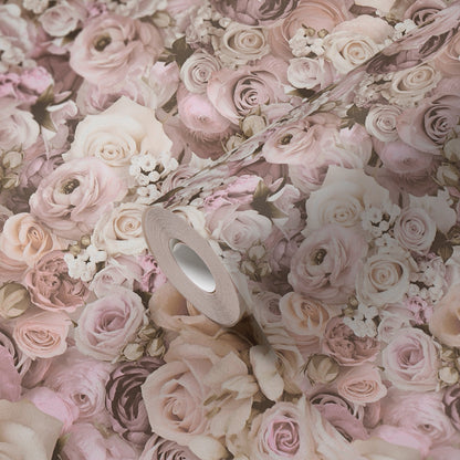 The Wallcover Rosentapete selbstklebend Rosa Beige Creme 8,40 m x 0,53 m