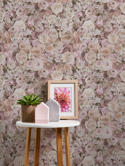 The Wallcover Rosentapete selbstklebend Rosa Beige Creme 8,40 m x 0,53 m