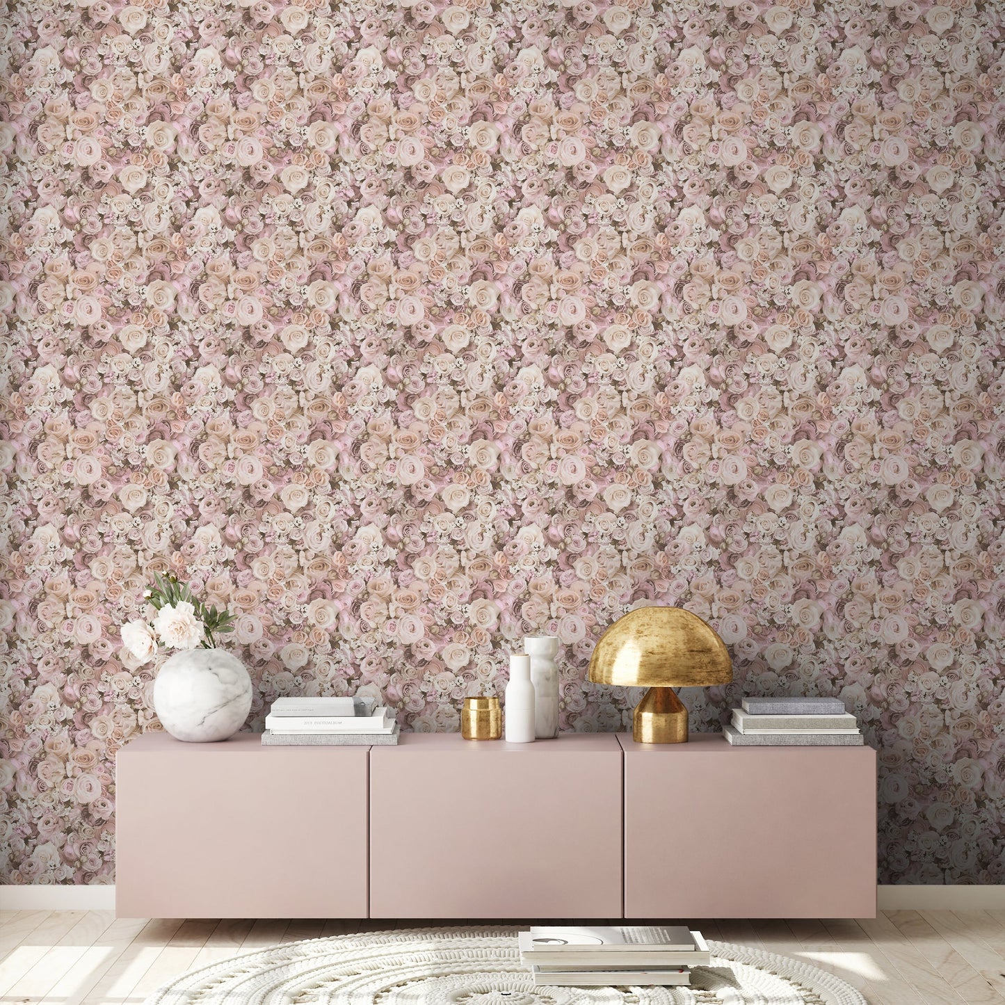 The Wallcover Rosentapete selbstklebend Rosa Beige Creme 8,40 m x 0,53 m