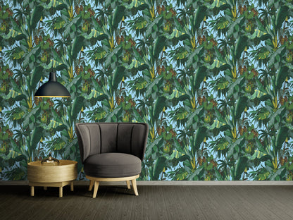 The Wallcover Blättertapete selbstklebend Grün Türkis Braun 8,40 m x 0,53 m