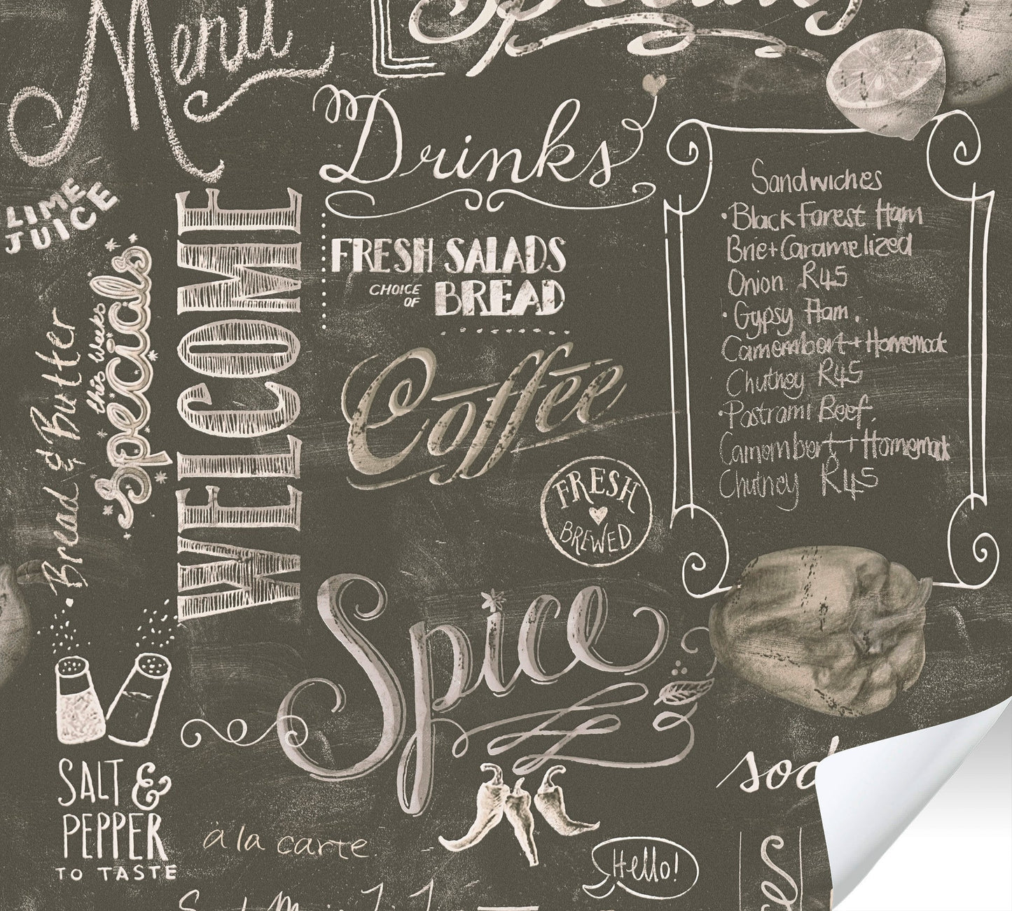 The Wallcover Küchentapete selbstklebend mit Kaffeemotiv Schwarz Weiß 8,40 m x 0,53 m