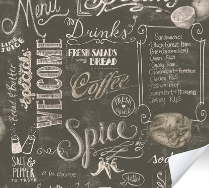 The Wallcover Küchentapete selbstklebend mit Kaffeemotiv Schwarz Weiß 8,40 m x 0,53 m
