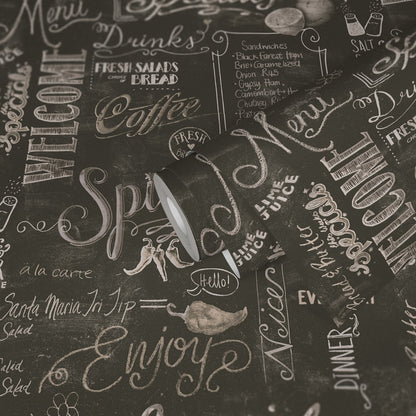 The Wallcover Küchentapete selbstklebend mit Kaffeemotiv Schwarz Weiß 8,40 m x 0,53 m