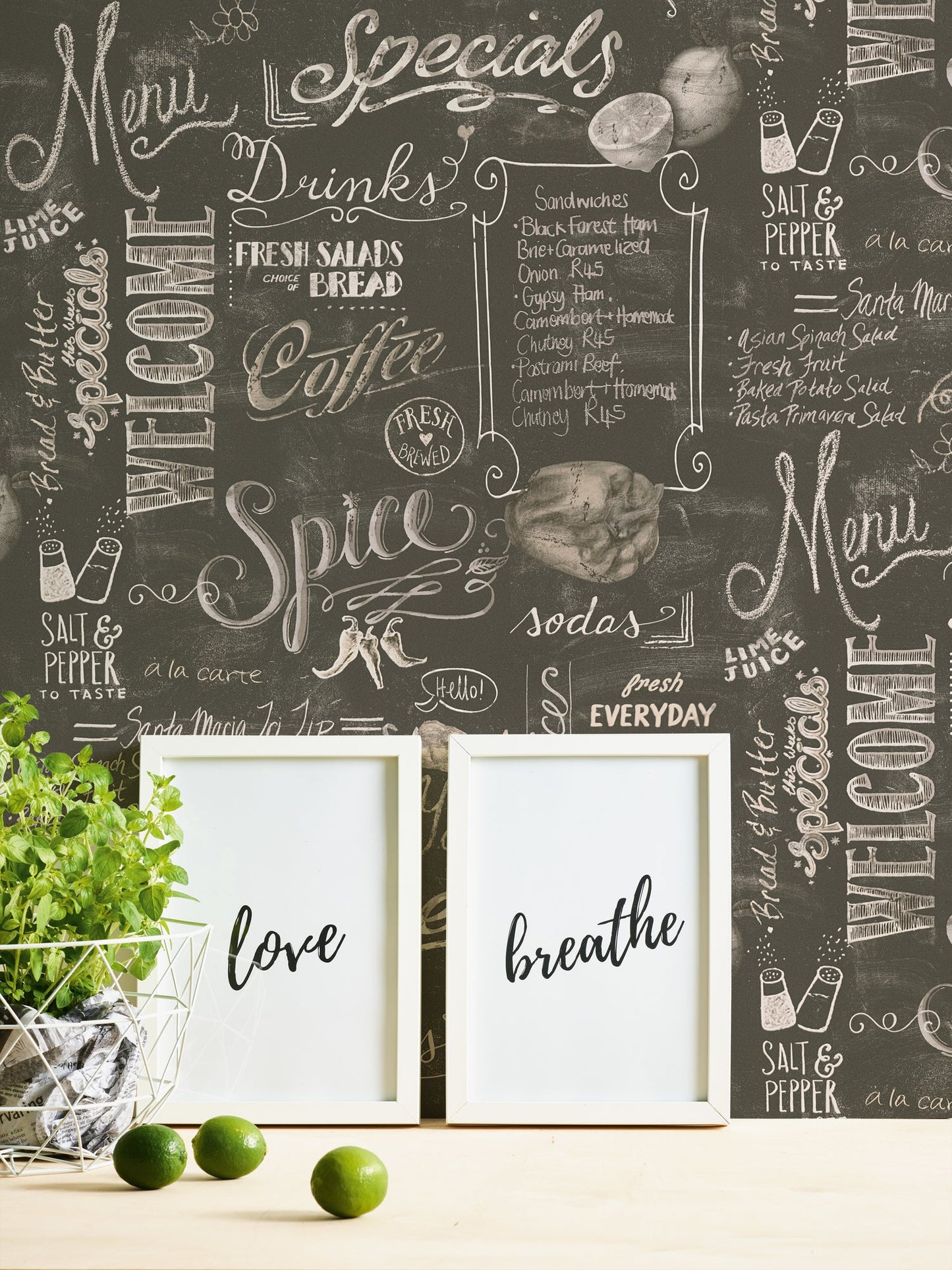 The Wallcover Küchentapete selbstklebend mit Kaffeemotiv Schwarz Weiß 8,40 m x 0,53 m