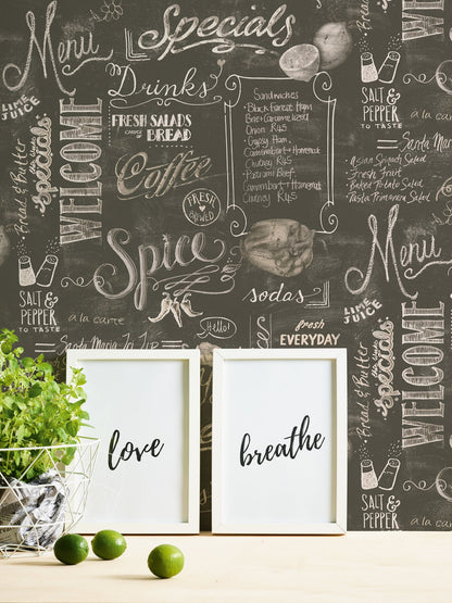 The Wallcover Küchentapete selbstklebend mit Kaffeemotiv Schwarz Weiß 8,40 m x 0,53 m