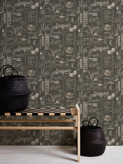 The Wallcover Küchentapete selbstklebend mit Kaffeemotiv Schwarz Weiß 8,40 m x 0,53 m