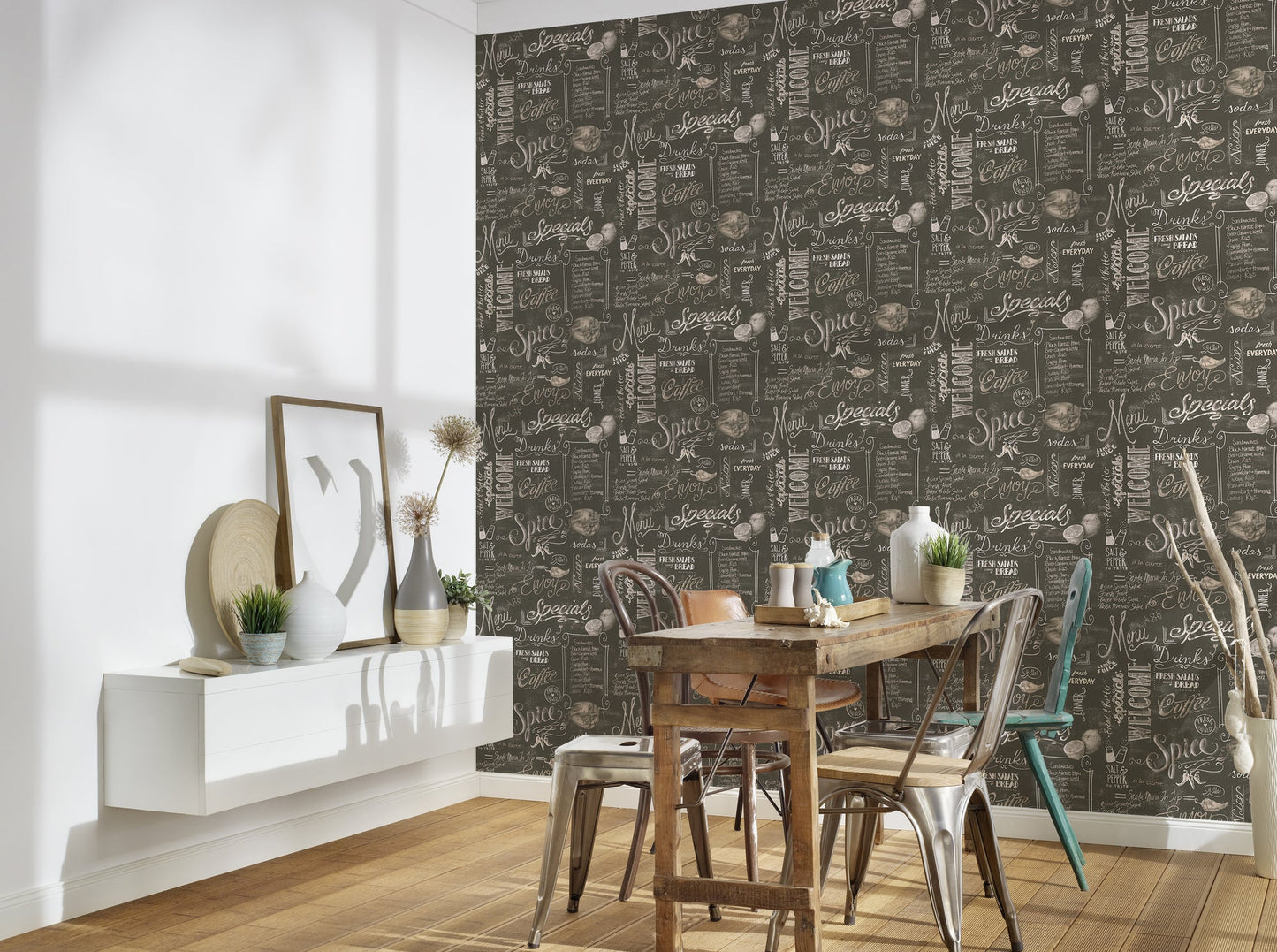 The Wallcover Küchentapete selbstklebend mit Kaffeemotiv Schwarz Weiß 8,40 m x 0,53 m