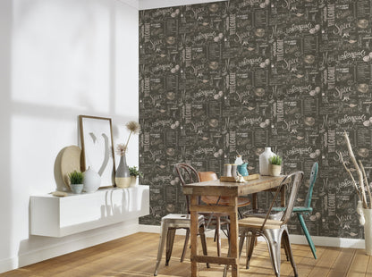 The Wallcover Küchentapete selbstklebend mit Kaffeemotiv Schwarz Weiß 8,40 m x 0,53 m