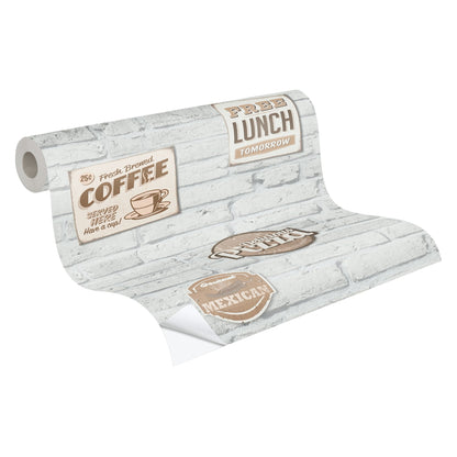 The Wallcover Küchentapete selbstklebend mit Kaffeemotiv Weiß Beige Creme 8,40 m x 0,53 m