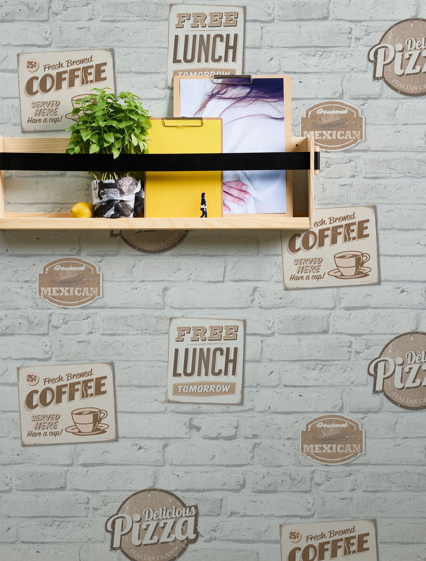 The Wallcover Küchentapete selbstklebend mit Kaffeemotiv Weiß Beige Creme 8,40 m x 0,53 m