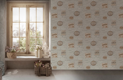 The Wallcover Küchentapete selbstklebend mit Kaffeemotiv Weiß Beige Creme 8,40 m x 0,53 m
