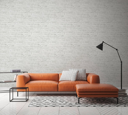 The Wallcover Tapete selbstklebend in Natursteinoptik Weiß Grau 8,40 m x 0,53 m