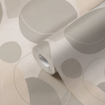 Geo Effect Kreisdesign Vliestapete Grau Weiß Silber 10,05 m x 0,53 m