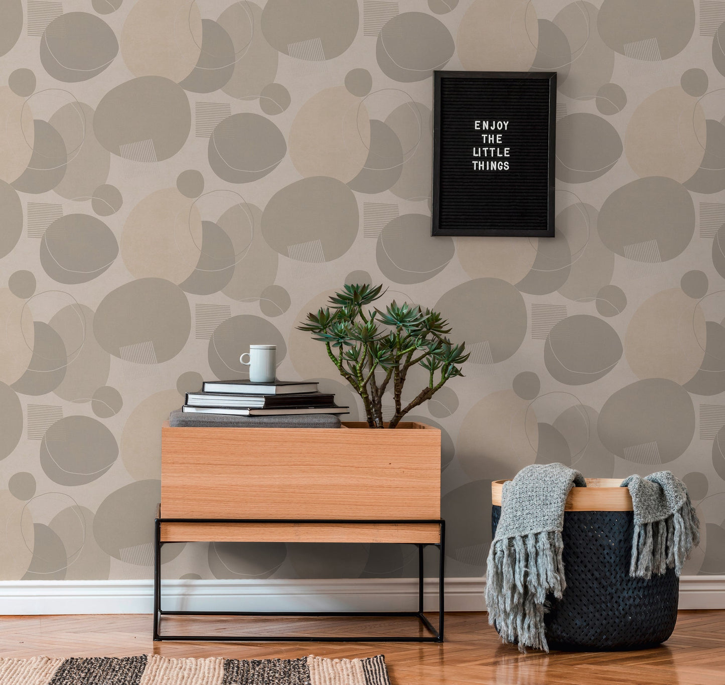 Geo Effect Kreisdesign Vliestapete Grau Weiß Silber 10,05 m x 0,53 m