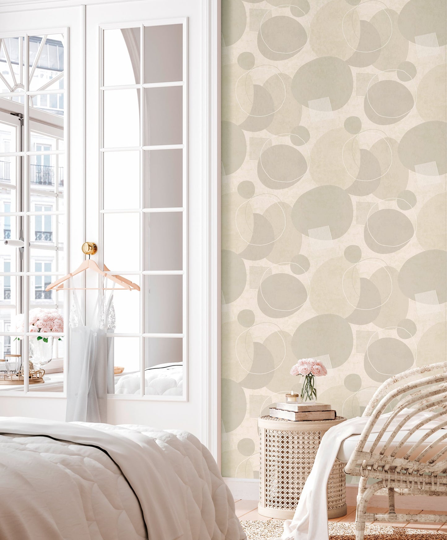 Geo Effect Kreisdesign Vliestapete Grau Weiß Silber 10,05 m x 0,53 m