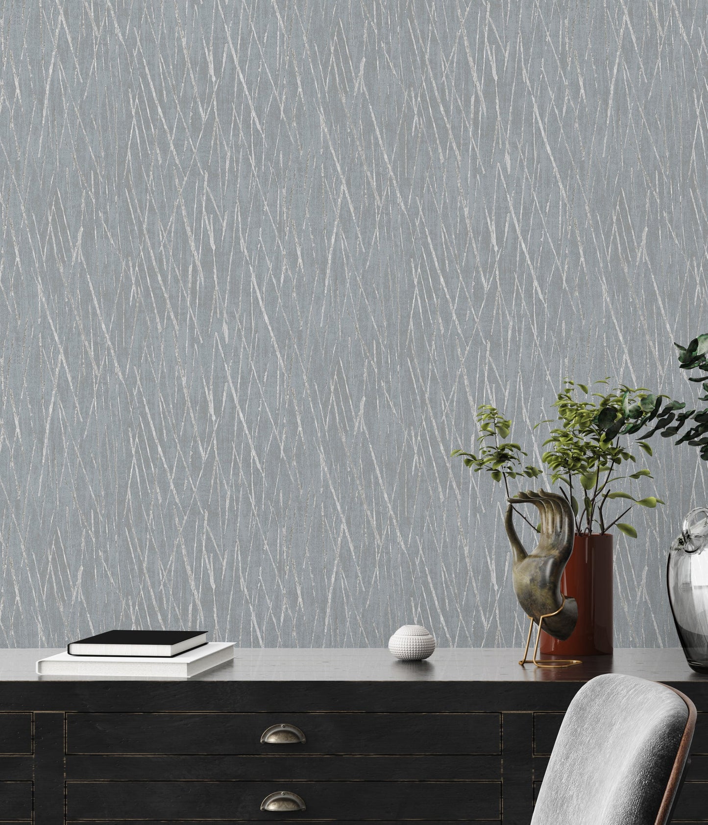 Hygge Metallic Vliestapete Grau Silber 10,05 m x 0,53 m