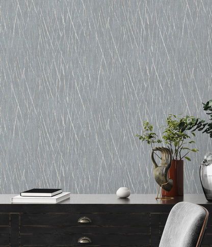 Hygge Metallic Vliestapete Grau Silber 10,05 m x 0,53 m