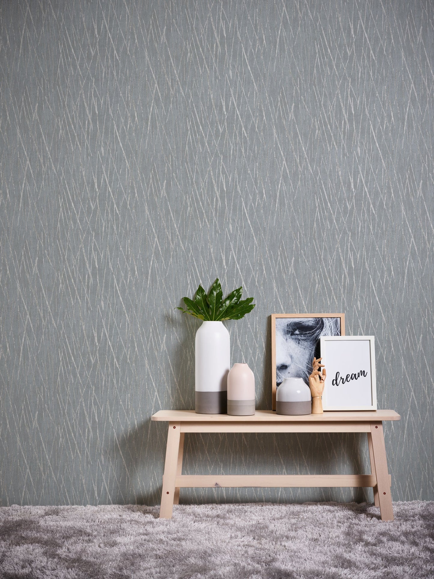 Hygge Metallic Vliestapete Grau Silber 10,05 m x 0,53 m