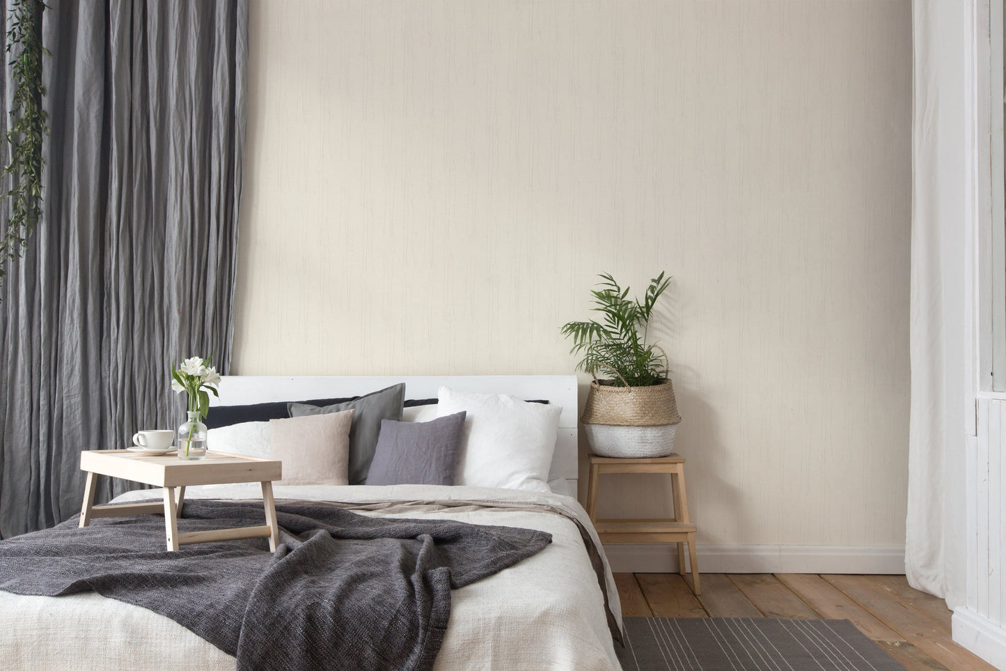 Hygge Pflanzen Vliestapete Weiß Grau 10,05 m x 0,53 m