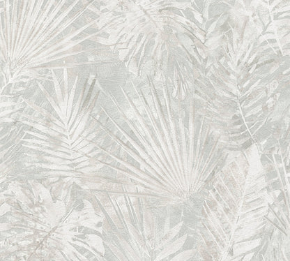 Natural Living Blätter Vliestapete Grau Beige Weiß 10,05 m x 0,53 m