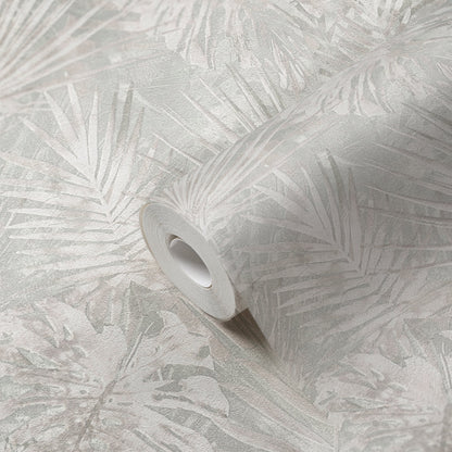 Natural Living Blätter Vliestapete Grau Beige Weiß 10,05 m x 0,53 m