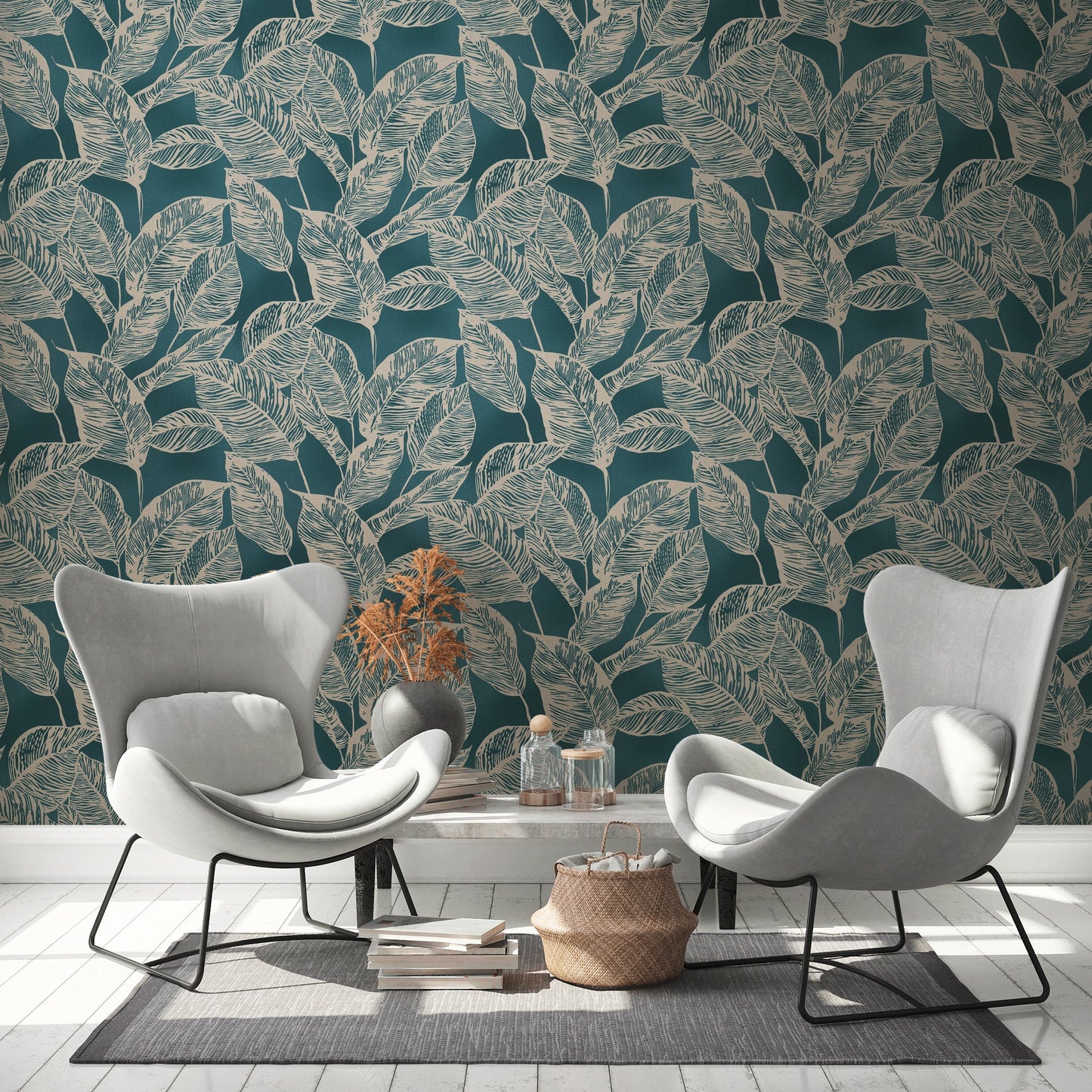 Natural Living Florale Vliestapete Blau Braun 10,05 m x 0,53 m