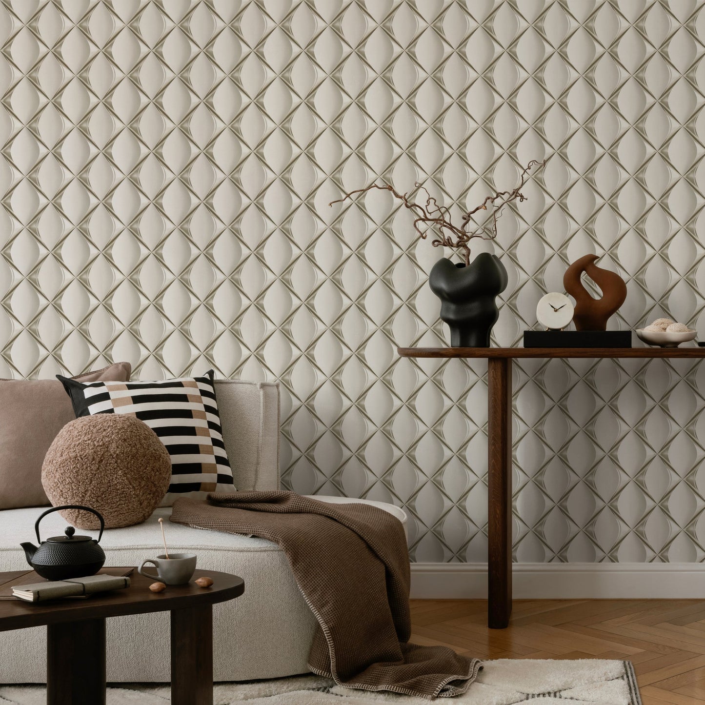 Livingwalls My Home My Spa Geometrische Vliestapete Greige Grau Weiß 10,05 m x 0,53 m