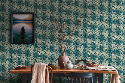 Livingwalls My Home My Spa Geometrische Vliestapete Petrol Gold Silber 10,05 m x 0,53 m