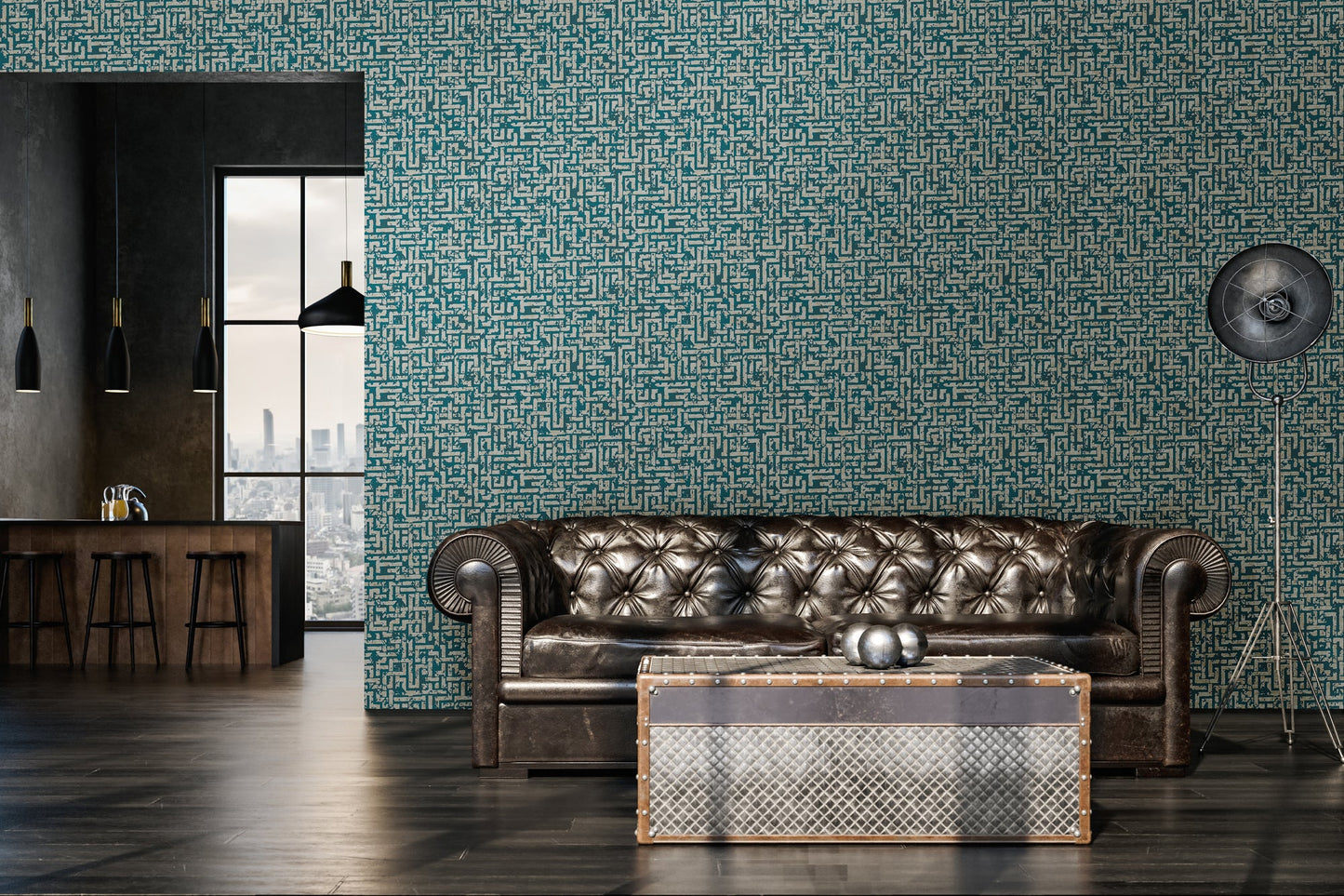 Livingwalls My Home My Spa Geometrische Vliestapete Petrol Gold Silber 10,05 m x 0,53 m