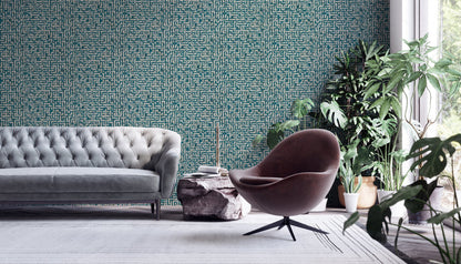 Livingwalls My Home My Spa Geometrische Vliestapete Petrol Gold Silber 10,05 m x 0,53 m
